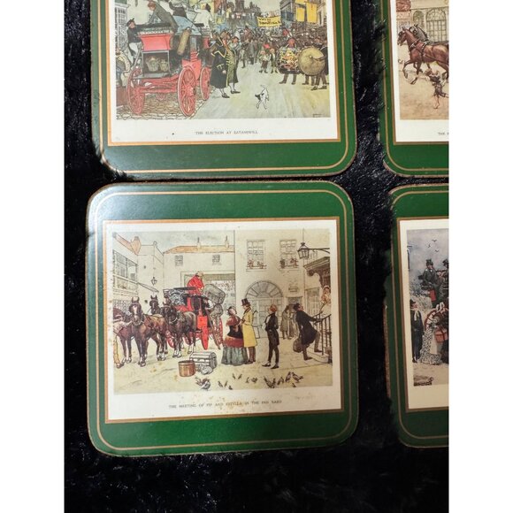 Set Of 6 Vintage Pimpernel  Cork Back Coasters Dickensian Scenes In Original Box - Picture 3 of 11